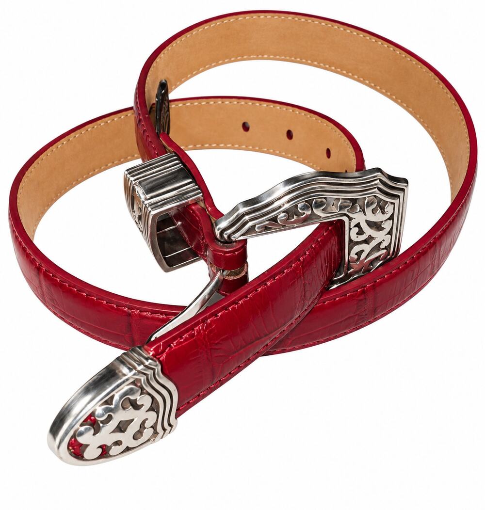 Brighton Red Croc Embossed Belt M/30 Silver Ornate Western Buckle 37"